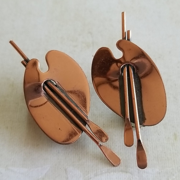 Vintage Renoir Copper Artist Pallet Clip Earrings - Picture 12 of 12